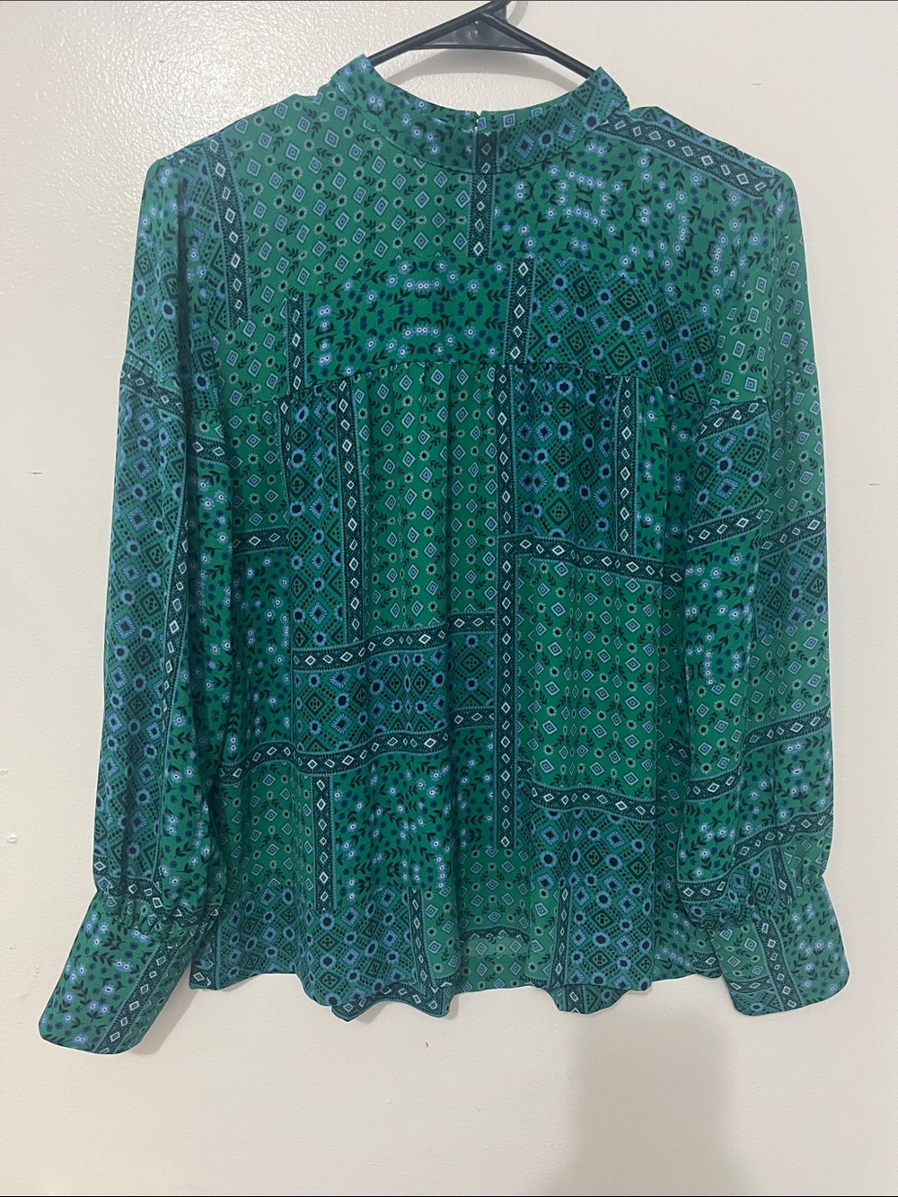 Loft Emerald Geo-Print Long Sleeve Women's Blouse